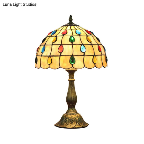 12/8 Wide Shell Umbrella Desk Lamp With Tiffany-Style Teardrop Jewelry Table Light For Bedroom -
