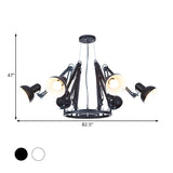 6-Light Dome Pendant Lighting - Retro Black/White Metallic Chandelier With Adjustable Arm
