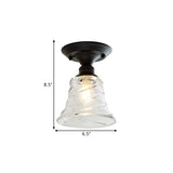Wavy/Wide Flare Semi-Flush Mount Industrial Black Clear Textured Glass Lighting Fixture