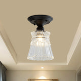 Wavy/Wide Flare Semi-Flush Mount Industrial Black Clear Textured Glass Lighting Fixture