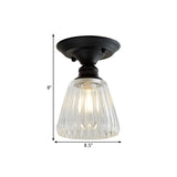 Wavy/Wide Flare Semi-Flush Mount Industrial Black Clear Textured Glass Lighting Fixture