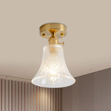 Clear Glass Single Light Gold Semi Flush Industrial Ceiling Lighting - Cone/Cylinder/Bell Corridor /