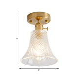 Clear Glass Single Light Gold Semi Flush Industrial Ceiling Lighting - Cone/Cylinder/Bell Corridor