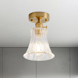 Clear Glass Single Light Gold Semi Flush Industrial Ceiling Lighting - Cone/Cylinder/Bell Corridor /