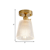 Clear Glass Single Light Gold Semi Flush Industrial Ceiling Lighting - Cone/Cylinder/Bell Corridor