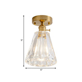 Clear Glass Single Light Gold Semi Flush Industrial Ceiling Lighting - Cone/Cylinder/Bell Corridor