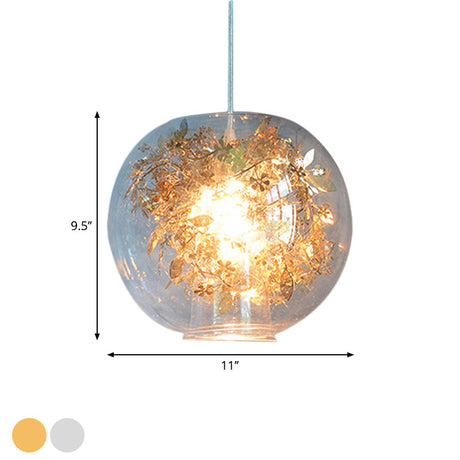 Modern Clear Glass Shattered Leaves Pendant Light - 1-Light Silver/Gold Hanging Ceiling Lamp