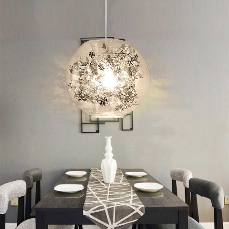 Modern Clear Glass Shattered Leaves Pendant Light - 1-Light Silver/Gold Hanging Ceiling Lamp Silver