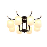 Retro Style Black Glass Chandelier With Cylindrical Cream Shade - 6/8 Heads Suspension Pendant Light