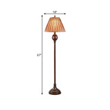 Retro Brown Pleated Tapered Fabric Floor Lamp For Living Room Reading - 1-Bulb Light