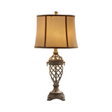 Vintage Resin Table Lamp With Fabric Shade - White/Black 1 Bulb Open Urn Base