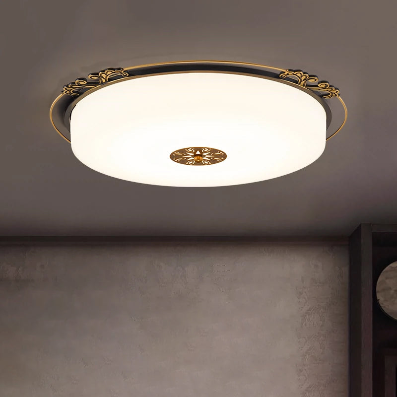 Traditional Glass Column Led Ceiling Light Fixture Black Flush Mount 18’/21.5’ Wide