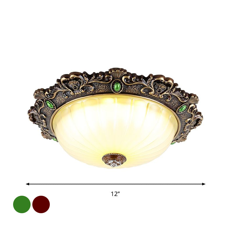 Vintage Flush Mount Light: Dome Shaped Ceiling Lighting 2/3 Bulbs Green/Red 12/16/19.5