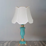 Traditional Style White/Blue Flared Shade Night Table Lamp - 1-Head Bedroom Desk Light