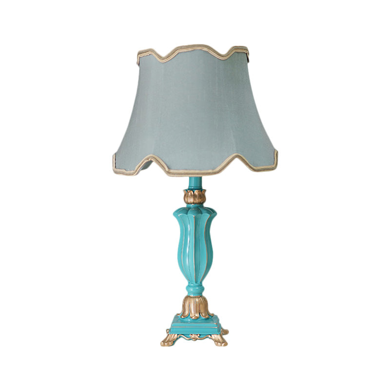 Traditional Style White/Blue Flared Shade Night Table Lamp - 1-Head Bedroom Desk Light