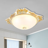 Vintage Yellow Opaline Glass Dome Flush Mount Light With Floral Accent Available In 3 Sizes: 12 16