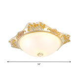 Vintage Yellow Opaline Glass Dome Flush Mount Light With Floral Accent Available In 3 Sizes: 12 16
