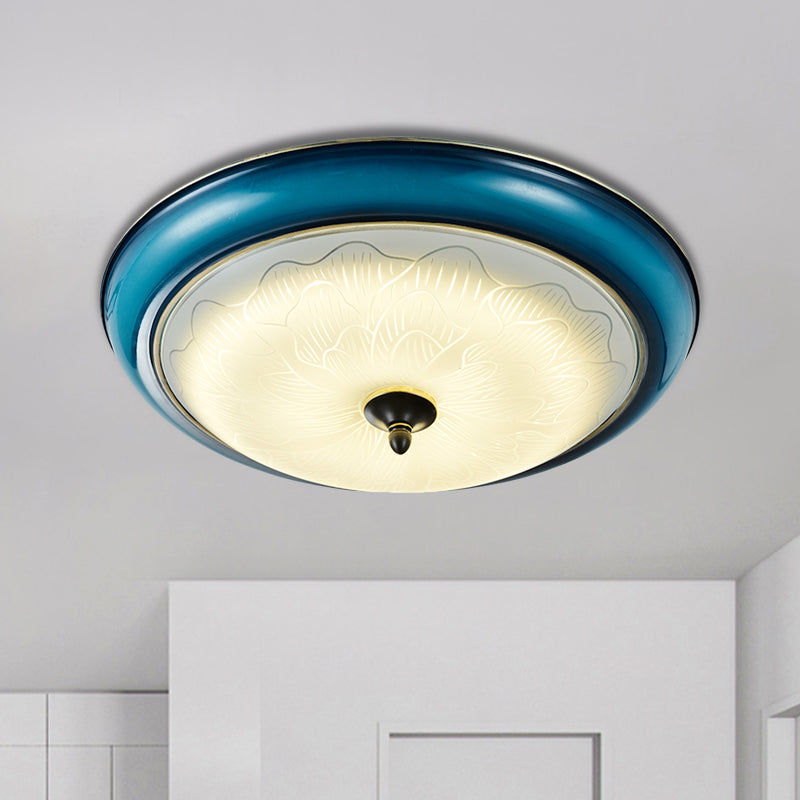 Retro Style Blue Glass Led Flushmount Light For Bedroom 16/20 Wide / 16