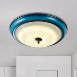 Retro Style Blue Glass Led Flushmount Light For Bedroom 16/20 Wide / 16