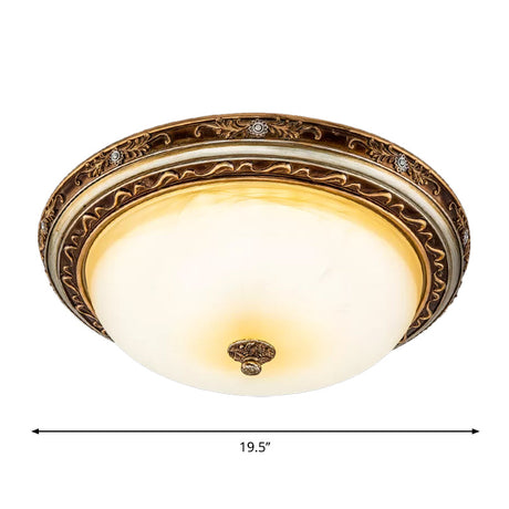 Traditional Cracked Glass Dome Led Flush Lamp Fixture In Warm/White Light Brown 13/16/19.5 Wide
