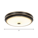 Opal Glass Black Flush Mount Led Ceiling Light - Countryside Style 12/14/18.5 Diameter