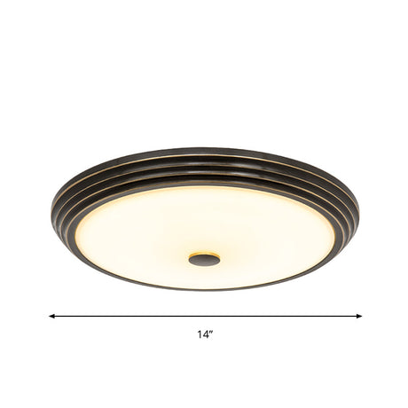 14/15/19 Wide Black Country Style Circular Led Flush Ceiling Lighting With Opal Glass - Mount