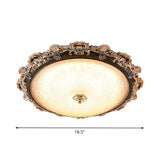 Farmhouse Seedy Glass Flush Lighting Fixture With Domed Shade - Led Brown Ceiling In Warm/White