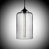 Modern Glass Cylinder Pendant Light - 1 Red/Blue/Clear Hanging Fixture