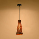 Contemporary Rattan Pendant Lamp | Handmade 1-Light Hanging Blue/Brown Cone Shade