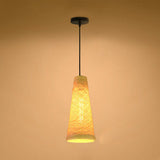 Contemporary Rattan Pendant Lamp | Handmade 1-Light Hanging Blue/Brown Cone Shade Beige