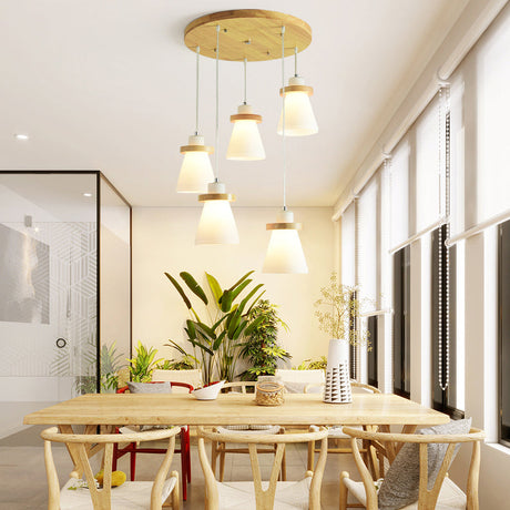 White Tapered Shade Hanging Lamp With Round Canopy - Elegant Milk Glass Pendant Lighting For Office