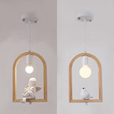 Modern Pigeon Deco Wood Pendant Lamp: Arch Shelf Stairway Hanging Light In Beige