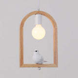 Modern Pigeon Deco Wood Pendant Lamp: Arch Shelf Stairway Hanging Light In Beige / Bird