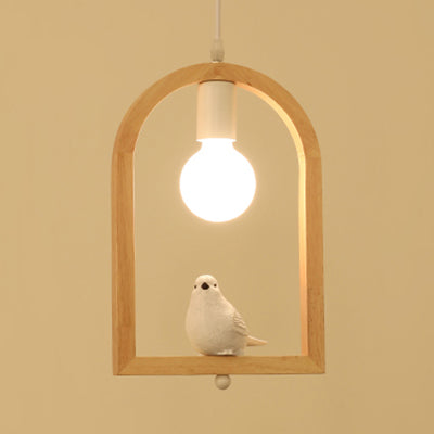 Modern Pigeon Deco Wood Pendant Lamp: Arch Shelf Stairway Hanging Light In Beige