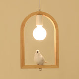 Modern Pigeon Deco Wood Pendant Lamp: Arch Shelf Stairway Hanging Light In Beige