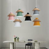 Asian Style Pendant Light With Wood Deco Metal - Coolie Shade Stairway Hanging 1