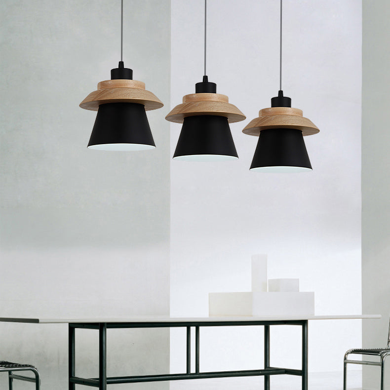 Asian Style Pendant Light With Wood Deco Metal - Coolie Shade Stairway Hanging 1