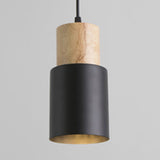 Modern Metal And Wood Pendant Light For Office Or Hallway With 1 Cylindrical Hanging Lamp