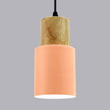 Modern Metal And Wood Pendant Light For Office Or Hallway With 1 Cylindrical Hanging Lamp Pink