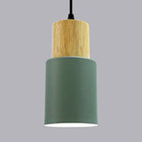 Modern Metal And Wood Pendant Light For Office Or Hallway With 1 Cylindrical Hanging Lamp Green
