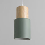 Modern Metal And Wood Pendant Light For Office Or Hallway With 1 Cylindrical Hanging Lamp