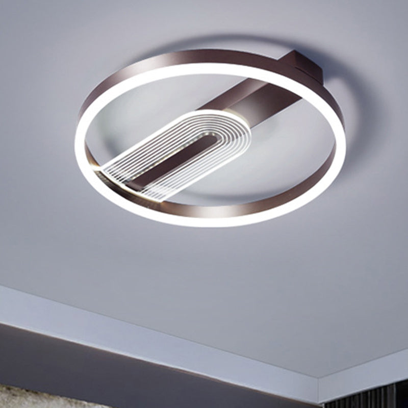 Modern Gold/Coffee Circle Frame Flush Mount Led Lamp Fixture With Warm/White Light Coffee / White