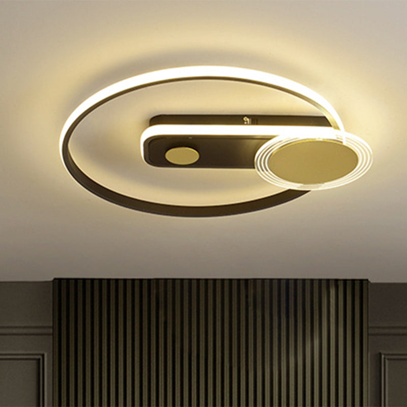 Minimal Black/Gold Metallic Hoop Led Flush Mount Light 16/19.5 Wide