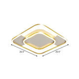 Gold Metal Flush Mount Led Ceiling Light With Rhombus Frame And Warm/White - 16.5/20.5 W