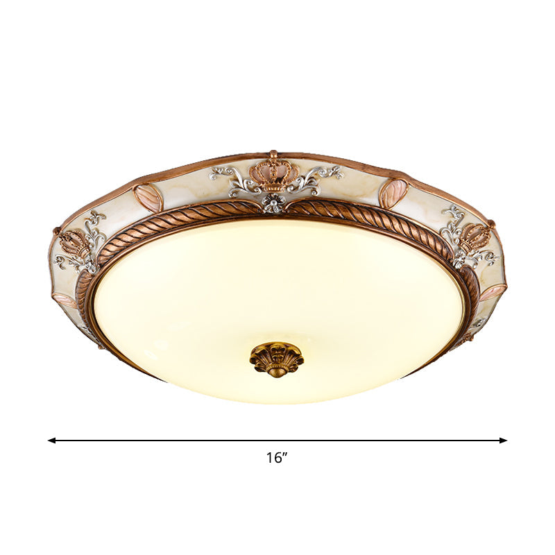 Antiqued Milk Glass Led Flushmount Lamp For Living Room Brown Cap Shape Ceiling Fixture -