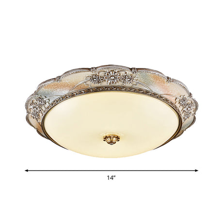 Traditional Silver Scalloped Led Flush Mount Ceiling Light With Frosted White Glass - 14/19.5 Wide
