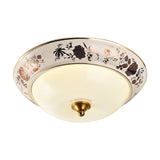 Retro Frosted Glass Led Ceiling Fixture - Hemisphere Hall White Flush Mount Light 12’/14’/18’ Width