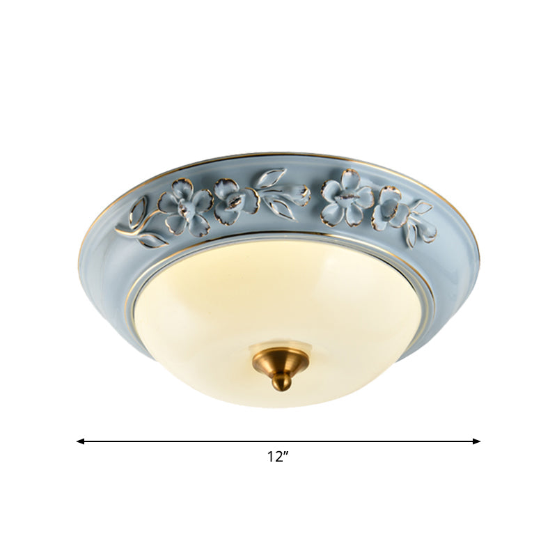Blue Led Flushmount Ceramic Flower Ceiling Light With Lampshade - 12’/14’/18’ W