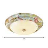 Rustic Opal Glass Tiered Ceiling Lamp - Led Flush Mount Light Fixture In White - Green For Living