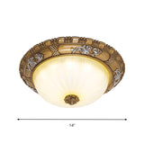 Traditional Led Ceiling Mounted Bedroom Light In Brown With Bowl Shade Tan Glass - Available